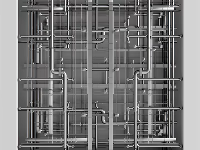 Modern Abstract Industrial Metal Pipe Grid Structure With Interconnected Tubes 3d model