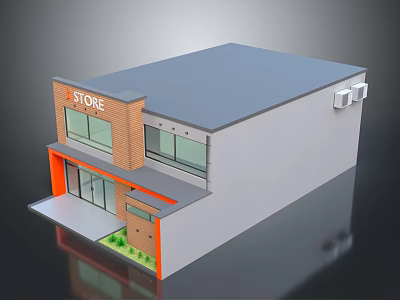 Modern Store Building Exterior Design With Signage Windows And Decorative Elements 3d model