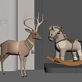 Cute Brown Deer And White Rocking Horse Dolls With Pearl Necklace Bell And Wooden Base