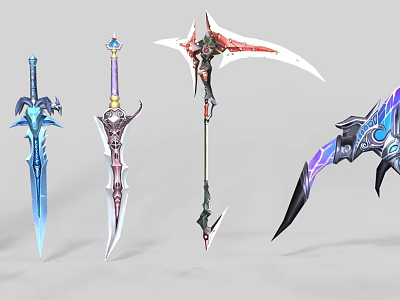 Fantasy Game Weapons Collection Featuring Sword Dagger Polearm And Scythe With Elaborate Designs 3d model
