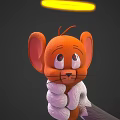 Two Gray Cat Characters With Red Horns And Halos Holding Small Mice In 3D Design