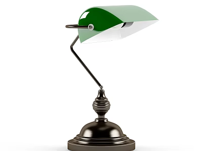 Classic Desk Lamp With Green Shade Adjustable Arm And Black Metal Base 3d model