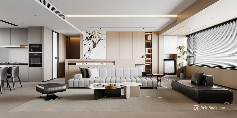 Modern Living Dining Room Interior With Sofa Coffee Table And Wall Artwork 3d model