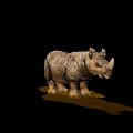 Realistic Rhino-like Reptile Figurine with Rough Skin and Yellow Shadow on Black Background