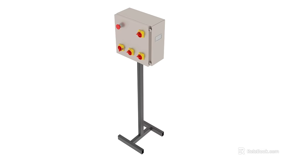 Industrial Control Box Equipment With Stand Red And Yellow Buttons Metal Enclosure 3d model 