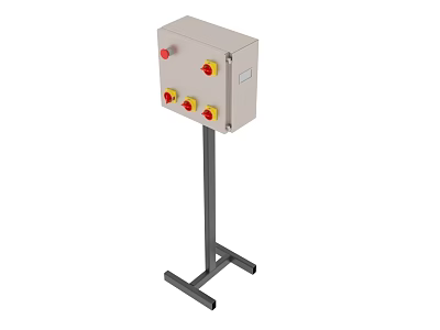 Industrial Control Box Equipment With Stand Red And Yellow Buttons Metal Enclosure 3d model