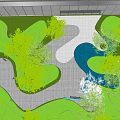 Modern Garden Landscape Design With Curved Green Lawns Stone Pathways And Water Features