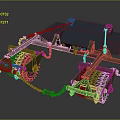 Mechanical Military Weapon With Metal Frame Chain Components And Blue Panel