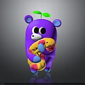 Purple Cartoon Bear Character Hugging Smiling Yellow Creature With Green Leaf on Head