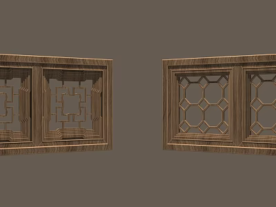 Traditional Wooden Window Frames With Square And Hexagonal Geometric Patterns 3d model