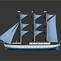 Exquisite Sailboat Model with Blue Sails Tall Masts White Blue Hull and Flags