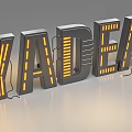 3D Metal Letters With Yellow Strip Lights And Reflective Gray Background