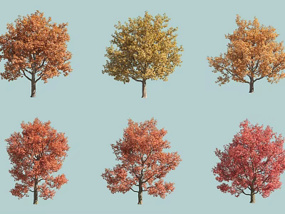 Arbor Trees With Vibrant Autumn Foliage In Orange Yellow And Red Shades 3d model