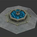 Octagonal Fountain Design With Blue Water Basin And Stone Decorative Platform