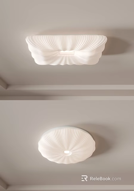 Modern Ceiling Light With Petal Shaped Pleated White Shade And Elegant Design 3d model 