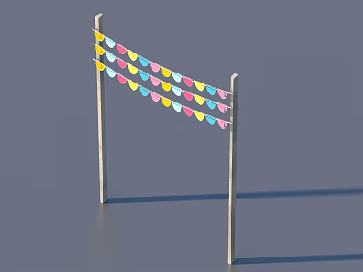 Colorful Heart Shaped Flags Hanging On Metal Poles For Garden Decoration 3d model