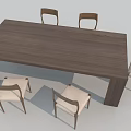 Simple Modern Wooden Dining Table Set With Long Table And Light Colored Cushioned Chairs 3d model