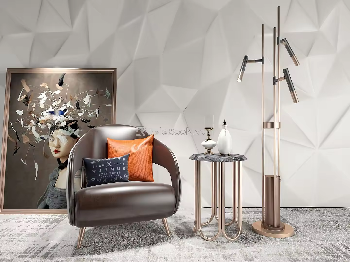 Modern sofa floor lamp combination 3d model