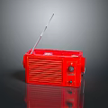 Red Retro Radio With Antenna Grille And Control Knobs Design