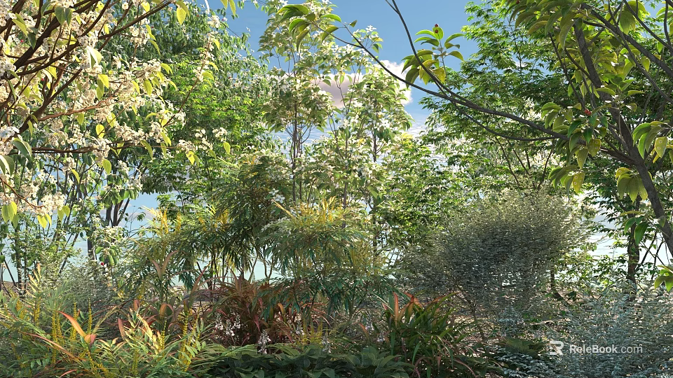 Lush Arboreal Trees In Natural Garden Landscape With Green Foliage And Sunlight 3d model 