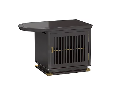 Elegant Black Side Cabinet With Lattice Door And Gold Accents Design 3d model
