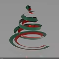 Shiny Metallic Spiral Ribbon Structure In Green And Red With Dark Background Reflection