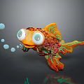 Vibrant Orange Cartoon Fish with Large Eyes Colorful Fins and Bubbles Underwater