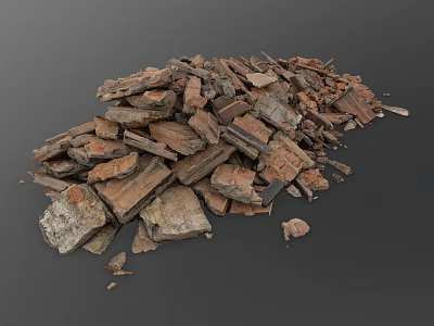 Pile of Broken Bricks with Various Textures and Colors on Dark Surface 3d model