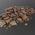 Pile of Broken Bricks with Various Textures and Colors on Dark Surface
