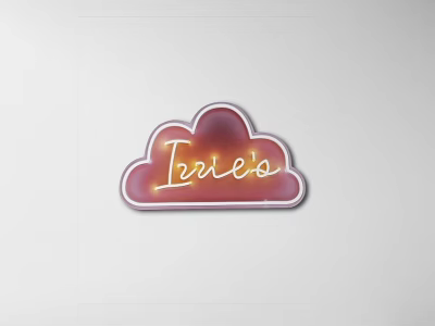Pink Red Cloud Shaped Neon Sign Featuring Izzie's Glowing Lettering on White Background 3d model