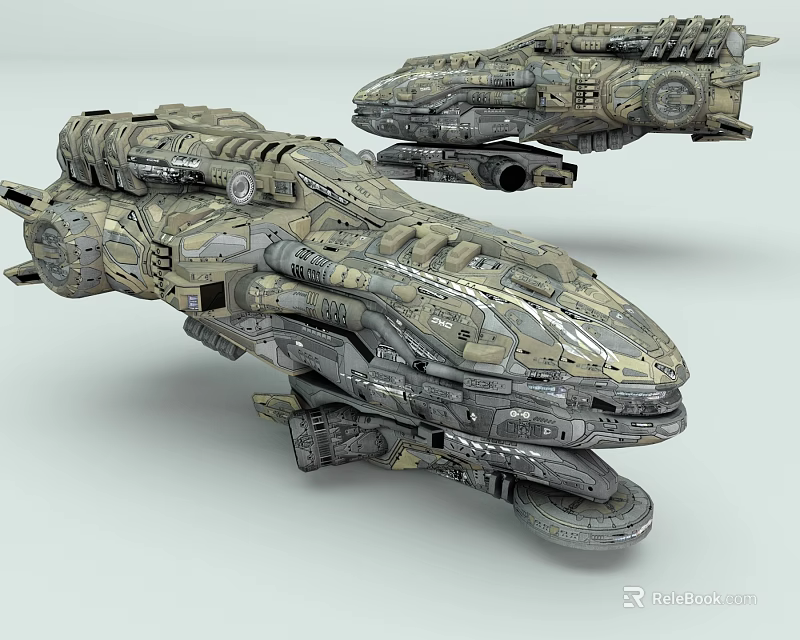 Futuristic Sci Fi Spaceships With Intricate Design Mechanical Details Armored Textures And Green Gray Hues 3d model 