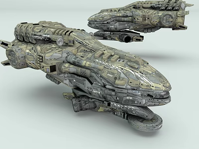 Futuristic Sci Fi Spaceships With Intricate Design Mechanical Details Armored Textures And Green Gray Hues 3d model