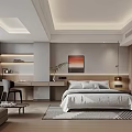 Modern Hotel Room Interior Featuring King Bed Decorative Painting And Soft Lighting Fixtures
