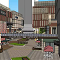 Modern Commercial Street With Open Plaza Green Spaces And Retail Shops