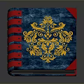 Vintage Blue Notebook With Red Binding And Intricate Yellow Floral Design