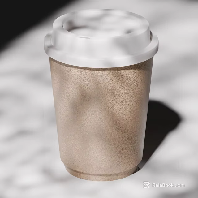 Brown Paper Cup Takeaway Drink with White Lid on Marble Surface 3d model 