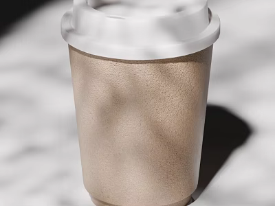 Brown Paper Cup Takeaway Drink with White Lid on Marble Surface 3d model