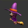 Cute Little Witch Girl Cartoon Character Wearing Purple Hat Red Belt And Purple Outfit