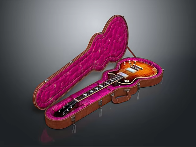 Open Guitar Case With Pink Lining Interior Holding Acoustic Guitar 3d model
