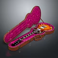 Open Guitar Case With Pink Lining Interior Holding Acoustic Guitar