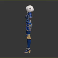 3D Rendered Female Warrior With Blue And Gold Armor And White Hair