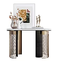 Modern Console Table With Marble Top Geometric Metal Frame And Decorative Plants Artwork 3d model