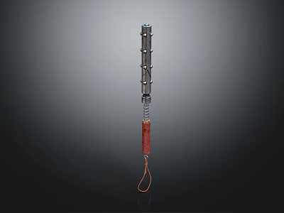 Traditional Multi Section Metal Weapon Featuring Red Handle And Hanging Rope Design 3d model