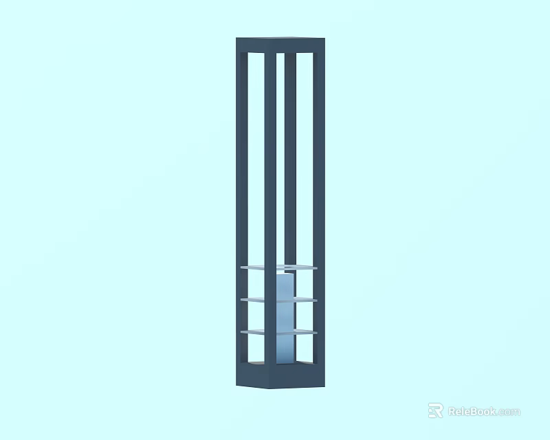 Tall Black Column Outdoor Light With Modern Striped Frame And Glass Panel Design 3d model 
