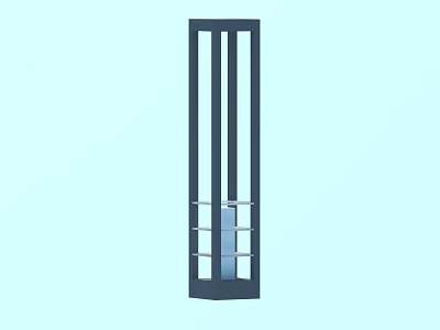 Tall Black Column Outdoor Light With Modern Striped Frame And Glass Panel Design 3d model