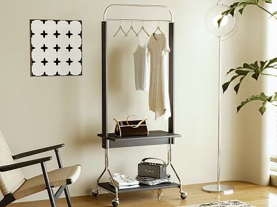 Modern Rolling Clothes Rack With Metal Frame Hanging White Garment And Lower Storage Shelf 3d model