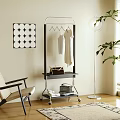 Modern Rolling Clothes Rack With Metal Frame Hanging White Garment And Lower Storage Shelf
