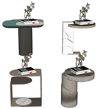 Light Luxury Round Bedside Table Combination 3d model