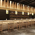 Modern Restaurant Interior With Open Kitchen Bar Counter Wooden Seating And Pendant Lights
