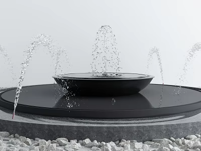 Garden Ornament Fountain with Black Round Basin Water Spraying and Gravel Base 3d model